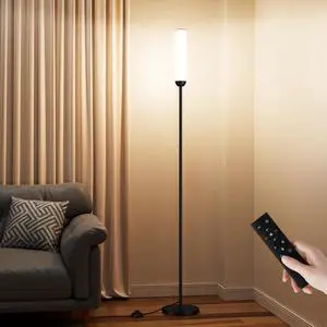 Ambimall LED Floor Lamp with Remote Control, 65" Standing Lamp with Stepless Adjustable 3000K-6500K Colors & 5%-100% Brightness, Foot Switch(Black)