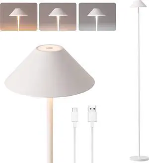 Rechargeable Floor Lamp for Indoor/Outdoor, Cordless Tall Standing Lamp with 3 Color Temps & Dimmable, IP43 Waterproof, Adjustable Height 16-59 Inch, LED Floor Lamp for Living Room,Patio(White)