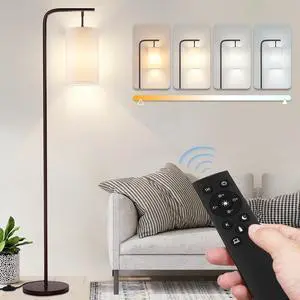 Floor Lamp for Living Room, 9W LED Bulb, Remote Custom Color Temperature & Brightness, Standing Lamps for Bedroom Office, Browm