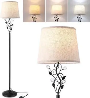 Sheeta 65 Floor Lamps for Living Room with 3 Color Temperatures LED Bulb, Standing Lamp Tall Farmhouse Floor Lamp with Rustic Leaf Design, Tall Lamps for Living Room Bedroom Office Reading, Black