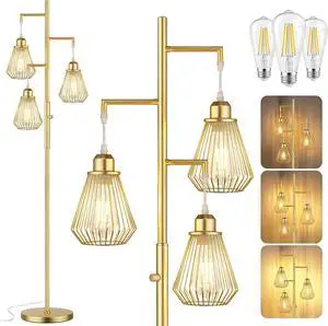 QiMH Industrial Floor Lamps for Living Room, Tree Standing Lamp with Stepless Dimmable, 68" Modern Tall Lamps for Bedroom Study Home Office, Rotary Switch, 3 LED Bulb Included, Gold QiMH Industrial Floor Lamps for Living Room, Tree Standing Lamp with Stepless Dimmable, 68" Modern Tall Lamps for Bedroom Study Home Office, Rotary Switch, 3 LED Bulb Included, Gold
