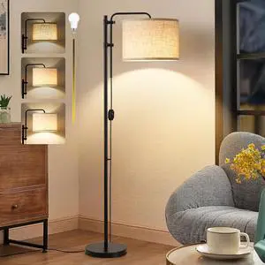 GyroVu Floor Lamp for Living Room, Adjustable Height Standing Lamps with 350° Rotate Beige Lampshade, 67.5-Inch Modern Tall Lamp Dimmable Floor Lamps for Corner Bedroom Home Office (Bulb Included)
