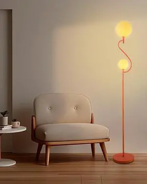 Lightdot Orange Floor Lamp, Mid Century Globe Floor Lamps, Soft Warm White 3000K Bulbs Included, Modern Tall Standing Lamp for Living Room Bedroom