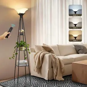 Luvkczc Upgraded Floor Lamp with 3-Tier Shelves & Remote, 69-inch Dimmable Standing Lamp with 3 Color Temperatures, Modern Torchiere Floor lamp for Living Room, Bedroom, Office
