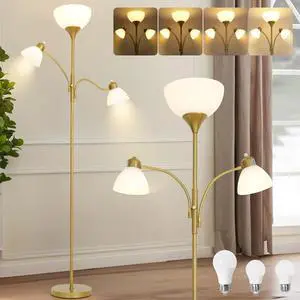 Floor Lamps for Living Room,Standing Lamp with Stepless Dimming, 3 Lights Adjustable Reading Lights, Morden Tall Lamps for Living Room, Bedroom, Office, Gold