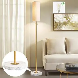 Gold Floor Lamp,Dimmable Floor Lamps for Living Room,Modern Standing Lamp with Marble Base,LED Bulb Included,Tall Floor Lamp for Bedroom, Living Room,Office,Reading and Nursery(Gold)