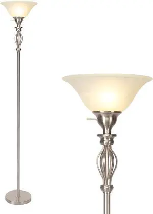 Torchiere Floor Lamps for Living Room, Standing Lamp with White Alabaster Glass Shade, Corner Floor Lamp Pole Lamp - Elegant Floor Lamp for Bedrooms