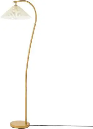 GLOBE Electric x Novogratz 61000043 62" Floor Lamp, Wood Toned, White Pleated Shade, Pivot Joint on Shade, On/Off Foot Switch, Black Cord, Modern Lighting for Living Room or Office