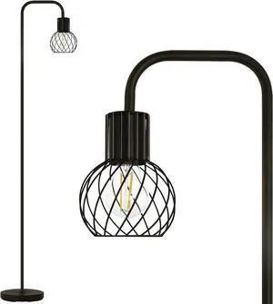 Floor Lamp, Industrial Floor Lamp for Living Room, Modern Standing Lamp with 6W LED Bulb, Foot Switch, Minimalist Pole Lamp Vintage Farmhouse Stand Up Lamps for Bedroom, Office, Book Nook,Black