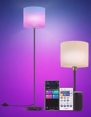 YHW Floor lamp for Living Room Works with Alexa & Google, White Linen Lamp Shade LED Bright Tall Standing Smart Floor Lamp with Remote for Bedroom Office, Modern Color Changing Dimmable WiFi Light.