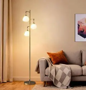 Fiqevs Flower Floor Lamp for Living Room, Mid Century Gold Floor Lamp with 3 Floral Shades and Bulbs Included, Elegant Standing Tree Lamp for Kids Room, Bedroom Office - Antique Brass