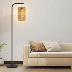Boho Rattan Floor Lamp for Living Room - Rustic Hand-Made Wicker Farmhouse Standing Lamps with 3000K Soft Light, Foot Switch & Sturdy Base, Bedroom Office Corner Lamp for Reading Sleeping