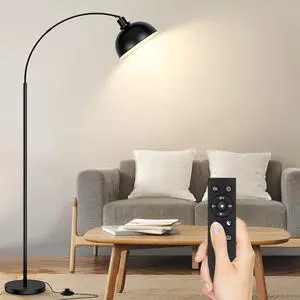Arc Floor Lamps for Living Room, Modern Tall Standing Lamp Remote Control,Stepless Dimmable Black Floor Lamp with Hanging Dome Shade, Over Couch Arched Reading Lamp for Bedroom (Bulb Included)