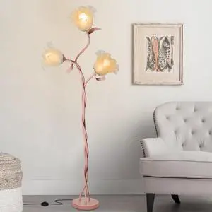 Flower Floor Lamp for Living Room, Tall Standing Reading Lamp with Flexible Neck Shaft for Bedroom Decor, Modern Corner Floor Lamps with 3-Color Temperatures LED Bulb (Pink)