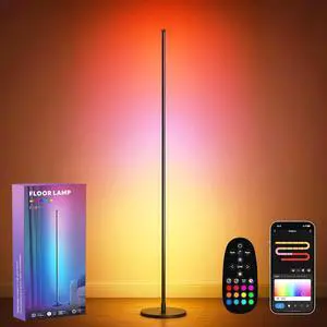 Corner Floor Lamp, Smart RGBICW LED Corner Lamp with App and Remote Control, 16 Million DIY Colors, Music Sync, Modern LED Floor Lamp for Living Rooms, Bedrooms, and Gaming Rooms