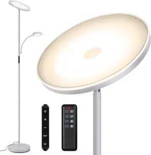 OUTON LED Floor Lamp, 27W/2400LM Torchiere Lamp & 7W/ 400LM Reading Lamp, Bright Dimmable Standing Tall Lamp with 4 Color Temperature, Remote Touch Control for Living Room Bedroom Office, Silver Grey