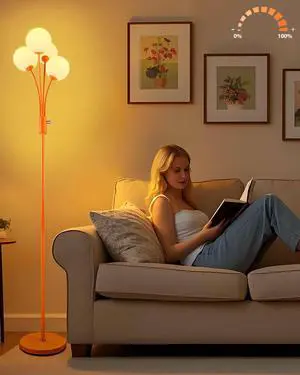 Lightdot Globe Standing Lamps with 3Pcs 3000K G9 Bulbs Stepless Orange Dimmable Floor Lamp with Stable Base 3-Lights Modern Design Mid Century Floor Lamp for Living Room/Bedroon/Office