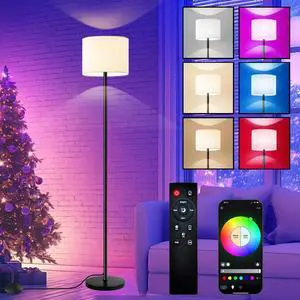 Smart Floor Lamp with APP & Remote Control - Dimmable RGB & White Light (3000K-6500K) for Living Room, Bedroom, Office - Modern Standing Lamp with 9W LED Bulb Included