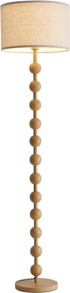 Modern Dimmable Remote Control Floor Lamp for Living Room Bedroom with LED E26 Bulb, Yellow Wood Pattern Iron Tall Standing Lamp Light with Fabric Shade for Home Office Dining Room