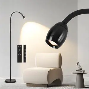 Adjustable Gooseneck LED Beam Floor Lamp, Standing Reading Lamp with Flexible Gooseneck, Dimmable, Timer and Zoomable Spotlight, Black Task Bright Lights with Remote for Living Room Bedroom