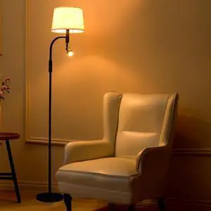 Floor Lamp for Living Room, Vintage Two-Light Tall Floor Lamp with knob, LED Reading Standing Lamp for Bedroom Office - Black