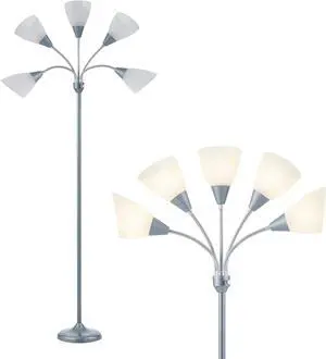 HonoDing Medusa Floor Lamps Standing Lamps 5 Heads Adjustable Reading Light Large Shade Use E26 A19 Bulb Floor Lamps for Living Room Bedroom (Silver)