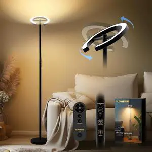 GLOWRIUM-H3B Floor Lamp for Bedroom, 71 Inch Bright LED Modern Corner Lamp with Remote, 4 Color Temperatures Tall Standing Reading Lamp with Timer for Bedroom, Stepless Dimmable, Rotatable Head