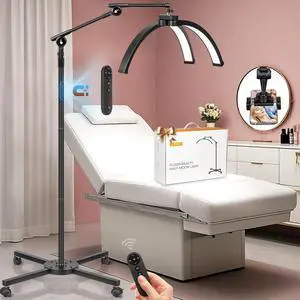 HITTI Half Moon Light for Eyelash Extensions Tattoo Artists, 2025 New Upgrad LED Lash Tech Light with 4 Wheel Rolling Base, Large Floor Eyelash Lamp 5 Color Modes Stepless Dimming & Phone Holder-Balck