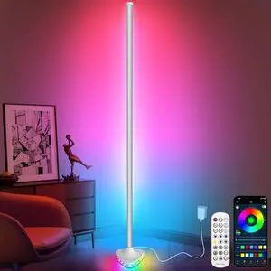Corner Floor Lamp,Smart RGB LED Corner Floor Lamp with Luminous Base,21W 1800LM Super Bright Floor lamp with APP&Remote,LED corner Lamp with Music Sync&16 Million Color,Ambient Lighting-White