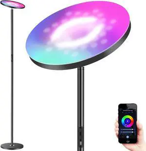 Upgraded 30W Smart Floor Lamp Compatible with Alexa, 2 in 1 Color Changing RGB and White Light LED Lamp, Double Side Lighting Dimmable Modern Tall Stand Lamp for Living Room Bedroom Office