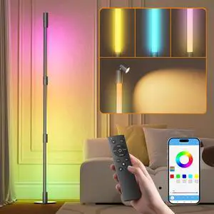 Nisocy RGBWIC LED Corner Floor Lamp  Smart Ambient Light with Bluetooth App & Remote Control, Music Sync, Color Changing, Mood Lighting for Bedroom, Living Room, Gaming Setup, Home Decor