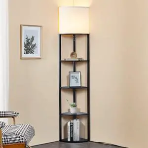 ATAMIN Corner Floor Lamp with Shelves  Tall Corner Lamp with Pull Chain Switch  Modern Floor Lamp for Living Room, Bedroom, or Office Alvis Edge