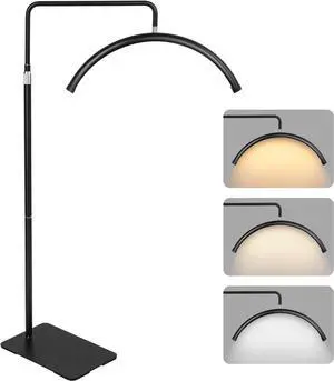 22-inch Floor Half Moon LED Lamp for Lash Extensions, Eyelash Techs & Estheticians | Larger & Brighter | Dimmable, Adjustable Height, Rotating Head, Shadowless Light (Black)