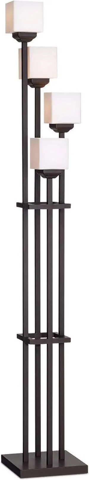 Franklin Iron Works Light Tree Rustic Farmhouse Torchiere Floor Lamp Standing 72 1/2" Tall Bronze Iron 4-Light Square-Sided White Glass Shades Living Room Reading Bedroom Office House Home Decor