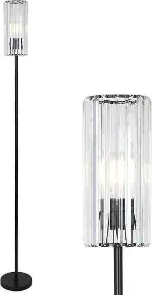 HMVPL Black Floor Lamp for Living Room, Elegant Floor Lamp for Bedroom with K9 Crystal Shade, Modern Standing Lamp for Corner with On/Off Switch, Pole Tall Lamp for Nursery Office Home Decor