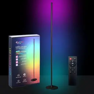 Floor Lamp, RGB LED Corner Lamp, 16 Million DIY Colors, Music Sync, Compatible with Alexa, App & Remote Control, Color Changing Standing Lamp for Bedroom Living Room, 4.4 Feet Tall, 18W