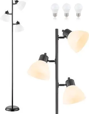 Modern Tree Floor Lamp for Living Room Bedroom, Tall Pole Standing Lamps with 3 Adjustable Rotating Heads for Office, Decor Corner, Reading Indoor, 3 Bright Lights LED Bulbs Included (Black)