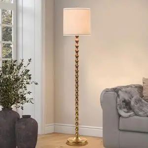 64.5" Gold Floor Lamp for Living Room, Gold Bamboo Floor Lamps for Bedroom, Tall Skinny Lamp for Home Decor, Mid Century Antique Floor Lamps with White Lampshade