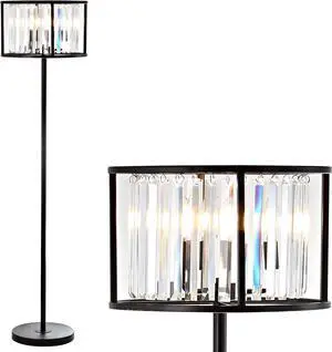 JONATHAN Y JYL9054A Bevin 63" Metal/Crystal LED Floor Lamp, Glam, Contemporary, Modern, Elegant, Office, Living Room, Family Room, Dining Room, Bedroom, Hallway, Foyer, Oil Rubbed Bronze/Crystal