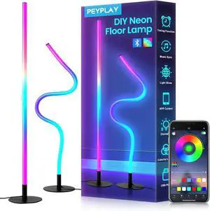 RGB LED Corner Floor Lamp, Smart Adjustable Shape, Music Sync, 16 Million DIY Colors, Remote & App Control, Modern Standing Light for Bedroom Living Room (Circular Base)