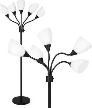 LIGHTACCENTS Multi-Head 5-Light Floor Lamp, Adjustable Standing Lamp with 3-Mode Switch, White Acrylic Shades, Black Finish, Perfect Floor Lamps for Living Room & Bedroom Room Lights