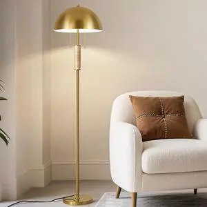 Modern Floor Lamp for Living Room - 62" Tall Standing Lamp Mid Century Gold Corner Floor Lamp with Foot Switch and Unique Travertine Decor Pole Floor Reading Lamp for Bedroom Office