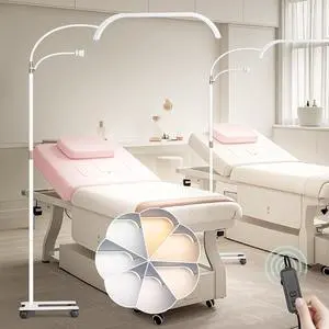 HITTI Large Estheticians Light, Flexible Gooseneck Lash for Eyelash Tech, LED Half Moon Light with Phone Holder, Stepless Dimming and 7 Color Modes Floor Lamp for Tattoo Artists Nail Craft Beauty