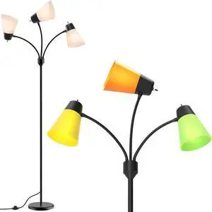 FOLKSMATE 3-Light Floor Lamp, LED Medusa Muiti-Head Adjustable Arc Standing Lamp, Gooseneck Tree Tall Light for Living Room, Kid Room, Bedroom, Black