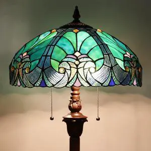 Tiffany Floor Lamp,Stained Glass Lamp Shade,Vintage Antique Style Standing Double Light for Living Room & Bedroom