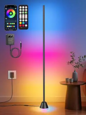 RIYO Corner Floor Lamp, LED Corner Lamp with AC Adapter & APP & Remote Control, Modern RGB Floor Lamp with 16 Million Colors, 68+ Scene Modes, Music Sync, Ambient Lighting for Living Room, Bedroom