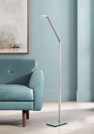 Possini Euro Design Bentley Modern Minimalist Style Task Floor Lamp LED Bright Lighting 61" Tall Silver Aluminum Adjustable Touch On Off for Living Room Reading House Bedroom Home