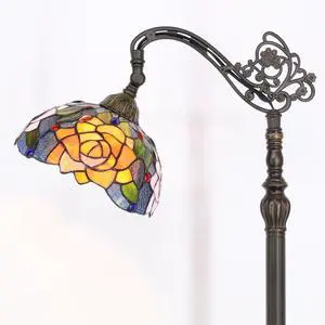 Tiffany Floor Lamp Stained Glass Orange Red Rose Arched Reading Light Gooseneck Adjustable Corner Standing Lamp 10X16X64 Inch for Bedroom Living Room Home Office Tiffany Floor Lamp Stained Glass Orange Red Rose Arched Reading Light Gooseneck Adjustable Corner Standing Lamp 10X16X64 Inch for Bedroom Living Room Home Office