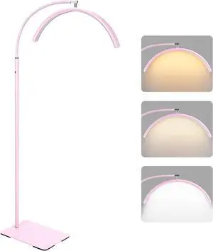 19-inch Half Moon Lash Lamp for Eyelash Extensions - Pro LED Light for Eyetech,Tattoo Artists,Estheticians,Adjustable Gooseneck, Dimmable Cool/Warm Lighting & Brightness (Pink)