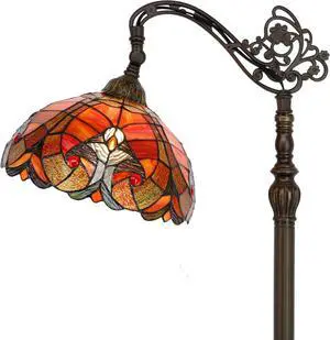 WERFACTORY Tiffany Floor Lamp Red Liaison Stained Glass Arched Lamp 12X18X64 Inches Gooseneck Adjustable Corner Standing Reading Light Decor Bedroom Living Room S160R Series